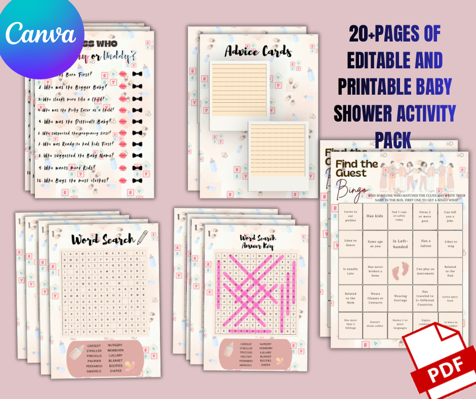 20+ Baby Shower Activity Bundle | Printable | Editable | Instant Download
